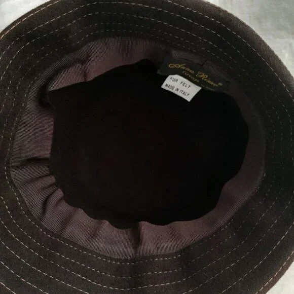 Vintage Anna Rizzo Firenze Dark Brown Fur Felt Cloche Hat with Bow & Rhinestone